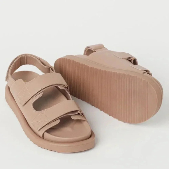 H&M dad sandals taupe double strap Velcro adjustable  chunky shoes - Picture 1 of 6
